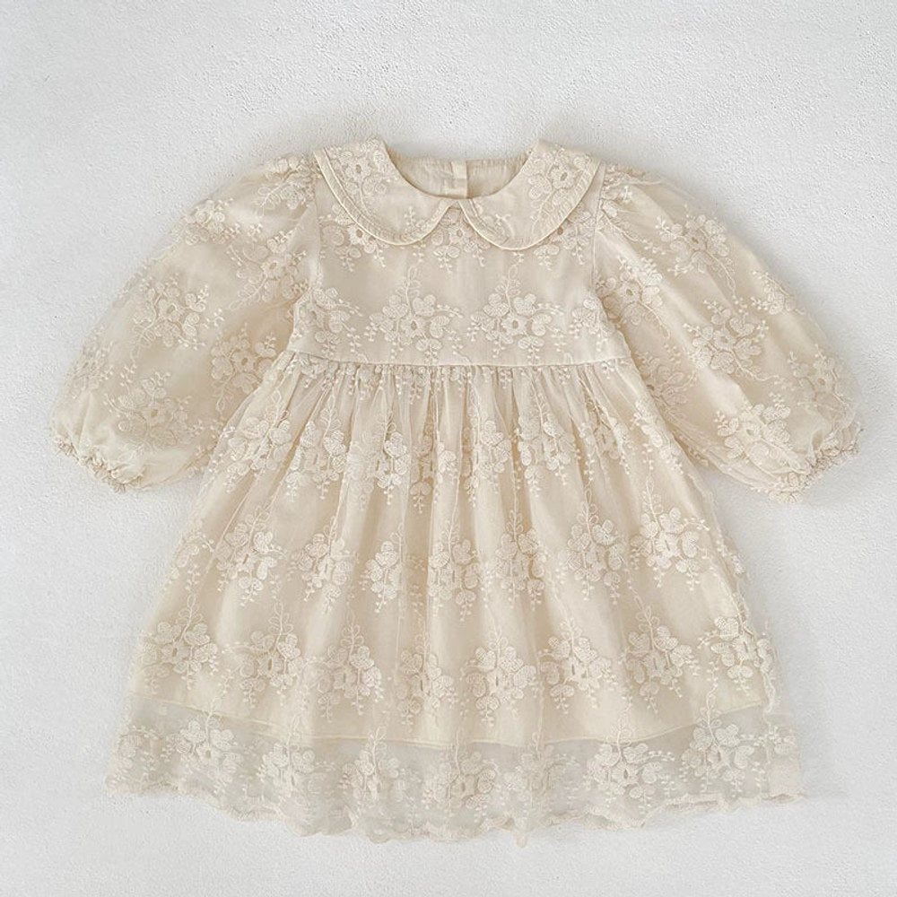 MyKids-USA® Baby Girls Flowers Pattern Long-sleeved bodysuit and Dress – Princess Sister Matching Set with Collar