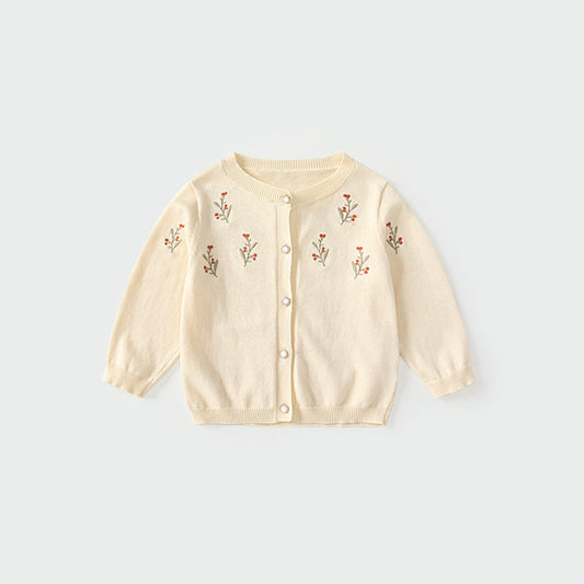 MyKids-USA® Baby Kids Girls Flowers Embroidered Pattern Long Sleeves Cardigan