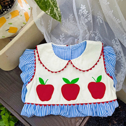 Autumn Arrival Baby Kids Girls Apples Pattern Long Sleeves Striped Dress