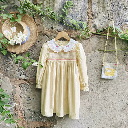MyKids-USA® Baby Kids Girls Flowers Embroidery Pattern Long Sleeves Dress