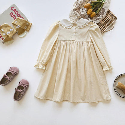 MyKids-USA® Baby Kids Girls Flowers Embroidery Pattern Long Sleeves Dress