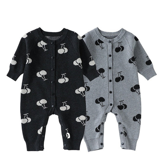 MyKids-USA® Autumn Arrival Baby Unisex Long Sleeves Cherry Pattern Single Breasted Rompers