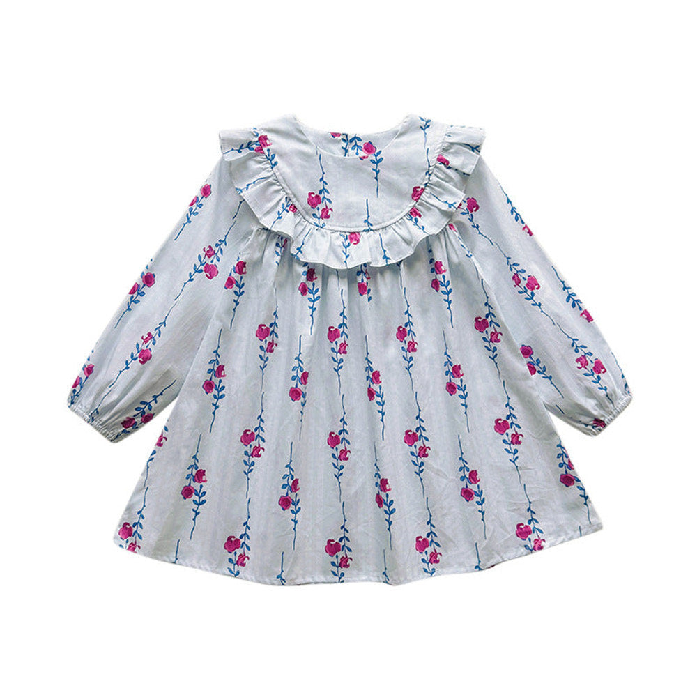 MyKids-USA® Baby Kids Girls Floral Pattern Long Sleeves Crew Neck Dress