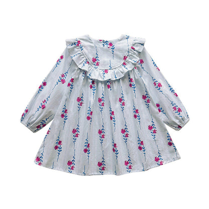 MyKids-USA® Baby Kids Girls Floral Pattern Long Sleeves Crew Neck Dress