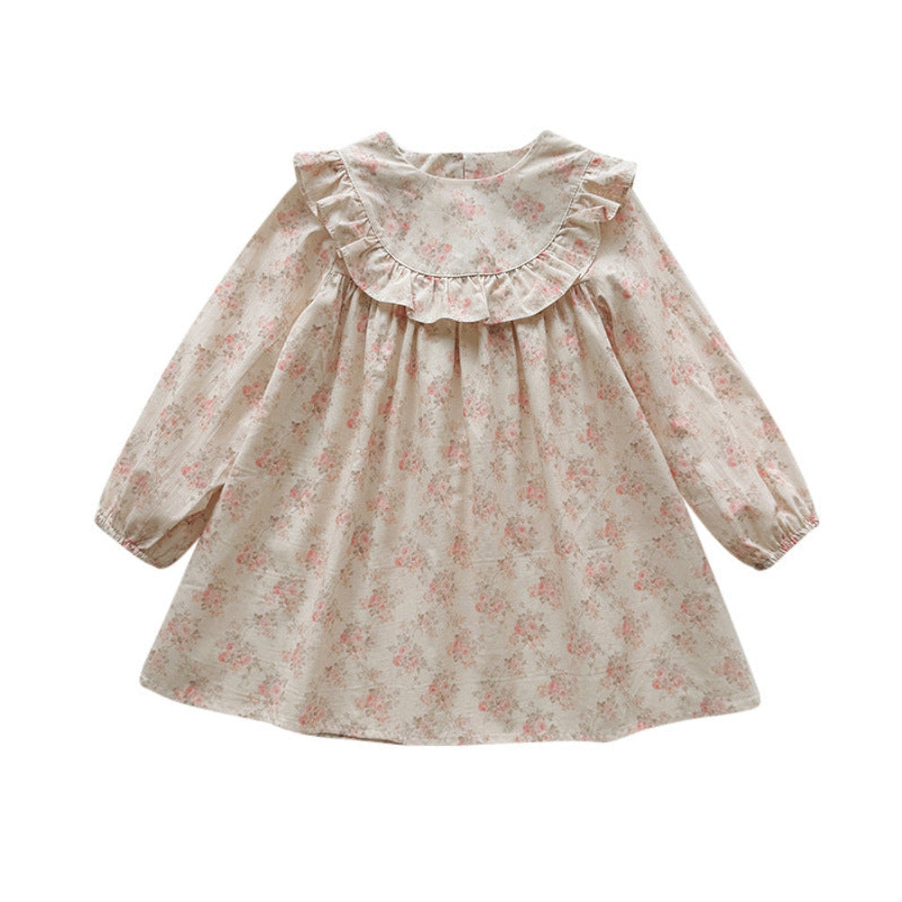 MyKids-USA® Baby Kids Girls Floral Pattern Long Sleeves Crew Neck Dress