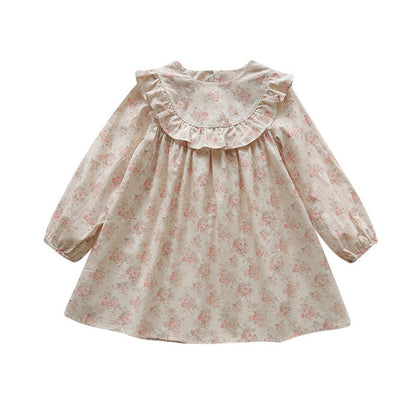 MyKids-USA® Baby Kids Girls Floral Pattern Long Sleeves Crew Neck Dress