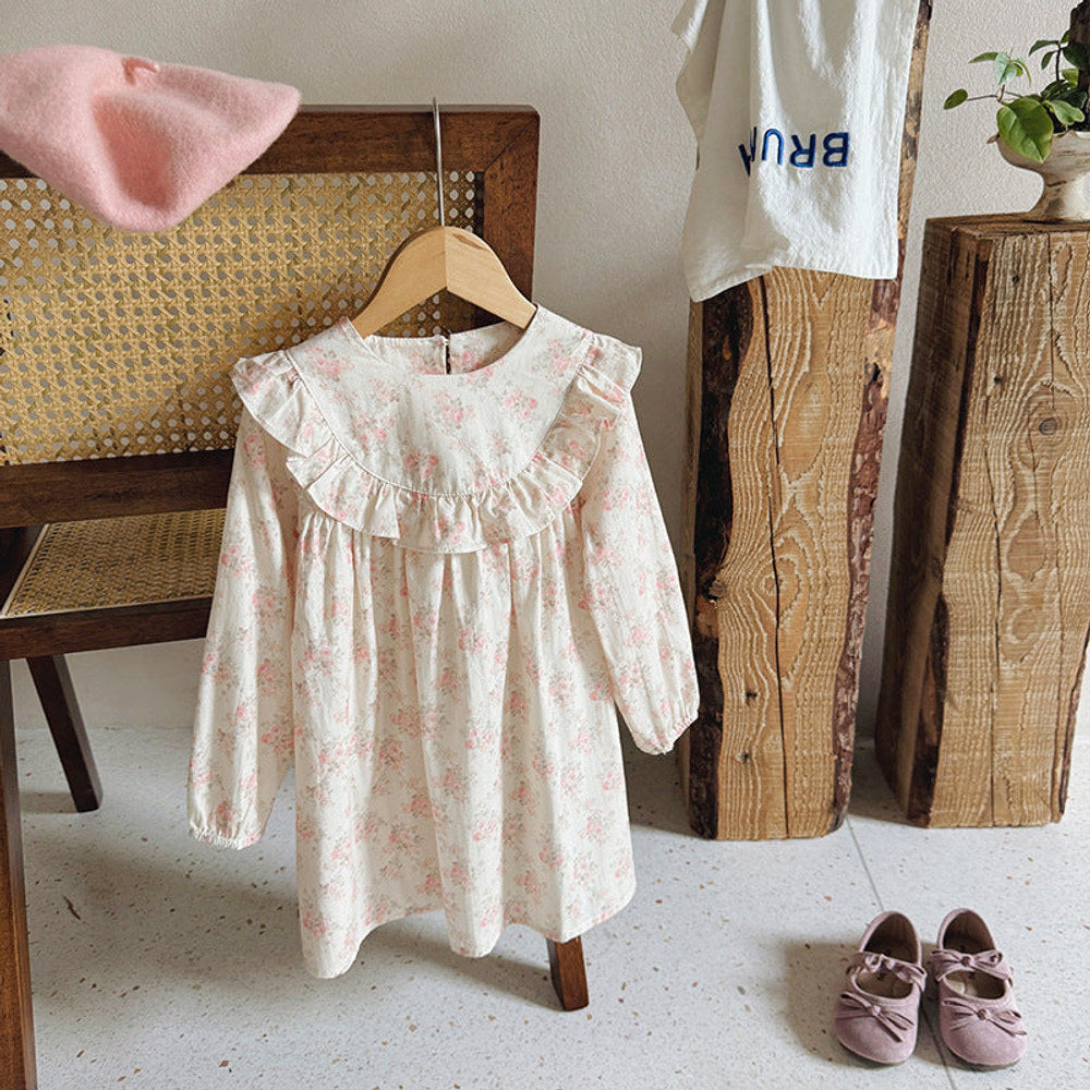 MyKids-USA® Baby Kids Girls Floral Pattern Long Sleeves Crew Neck Dress