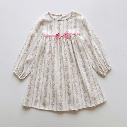 MyKids-USA® Baby Kids Girls Floral Pattern Long Sleeves Crew Neck Dress