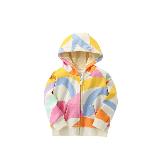 MyKids-USA® European and American Style Girls’ Hooded Zip-up Color Patchwork Coat with Long Sleeves