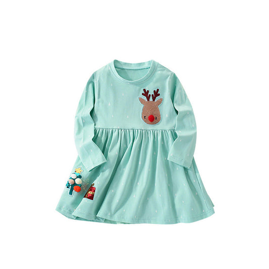 MyKids-USA® Autumn and Spring New Arrival Christmas Cartoon Sequins Pattern Long Sleeves Dress for Stylish Girls