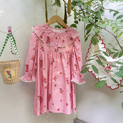 MyKids-USA® Baby Kids Girls Floral Pattern Long Sleeves Dress with Collar