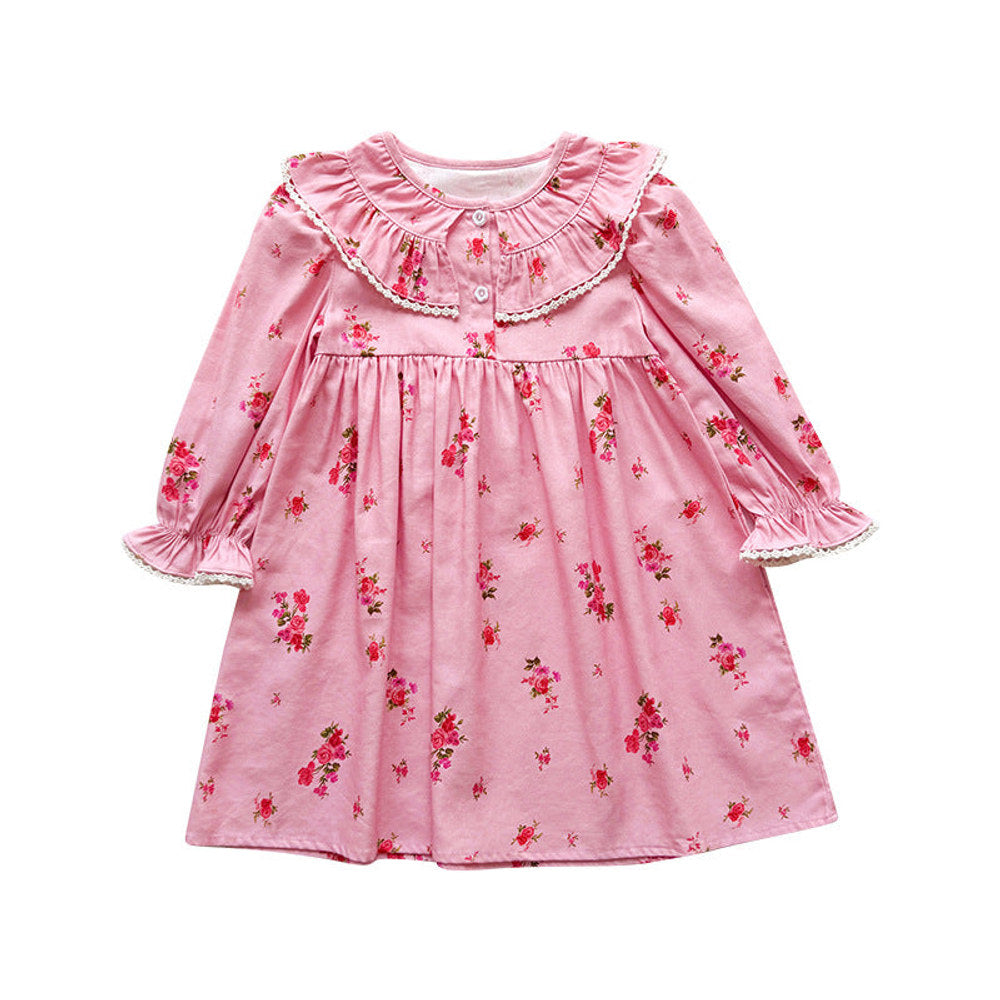 MyKids-USA® Baby Kids Girls Floral Pattern Long Sleeves Dress with Collar