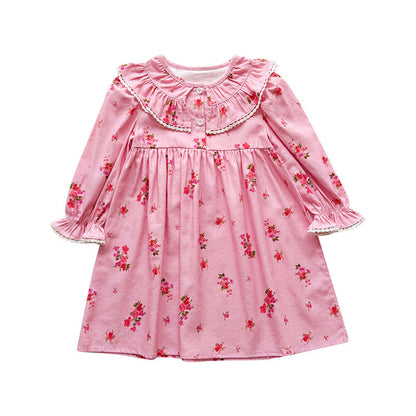 MyKids-USA® Baby Kids Girls Floral Pattern Long Sleeves Dress with Collar
