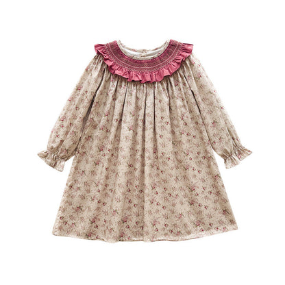 MyKids-USA® Autumn Arrival Baby Kids Girls Floral Pattern Long Sleeves Dress with Collar