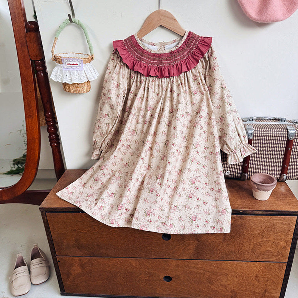 MyKids-USA® Autumn Arrival Baby Kids Girls Floral Pattern Long Sleeves Dress with Collar