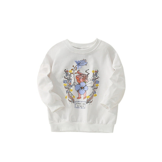 MyKids-USA® Flowers and Cartoon Pattern Long Sleeves Pullover for Stylish Girls