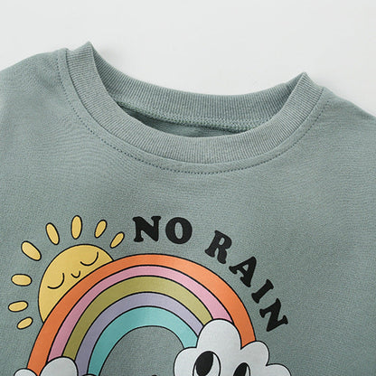 MyKids-USA® Flowers and Rainbow Cartoon Pattern Long Sleeves Pullover for Stylish Girls
