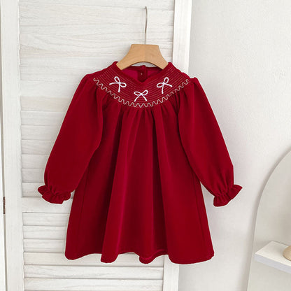 MyKids-USA® Baby Kids Girls Butterfly-bows Pattern Long-sleeved Red bodysuit and Dress – Princess Sister Matching Set