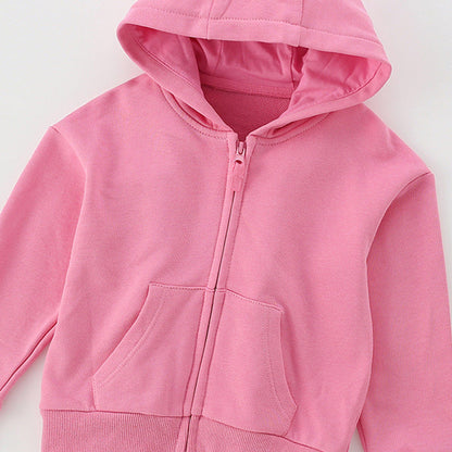 MyKids-USA® European and American Style Girls’ Hooded Zip-up Solid Color Coat with Long Sleeves