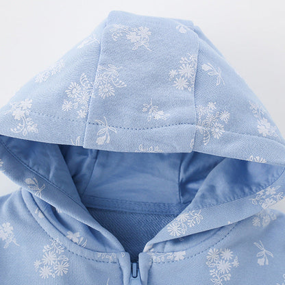 MyKids-USA® European and American Style Girls’ Hooded Zip-up Floral Pattern Coat with Long Sleeves