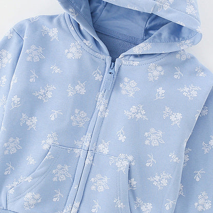 MyKids-USA® European and American Style Girls’ Hooded Zip-up Floral Pattern Coat with Long Sleeves