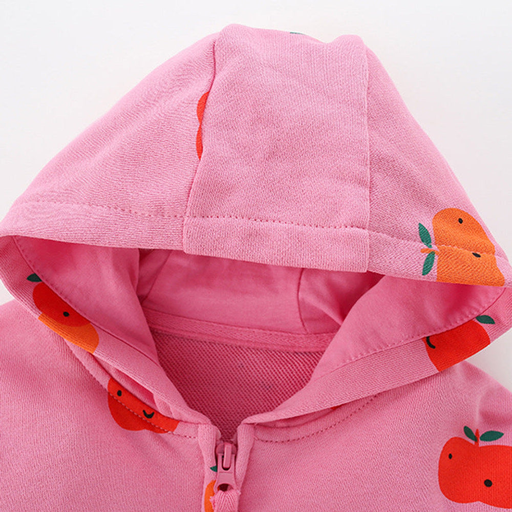 MyKids-USA® European and American Style Girls’ Hooded Zip-up Fruits Cartoon Pattern Coat with Long Sleeves