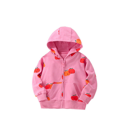 MyKids-USA® European and American Style Girls’ Hooded Zip-up Fruits Cartoon Pattern Coat with Long Sleeves