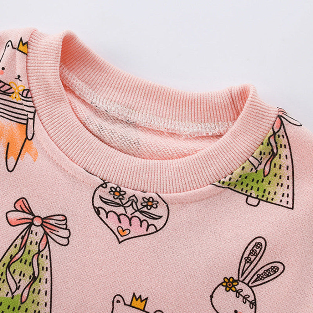 MyKids-USA® Baby Kids Girls Cartoon Pattern Long Sleeves Crew Neck Dress