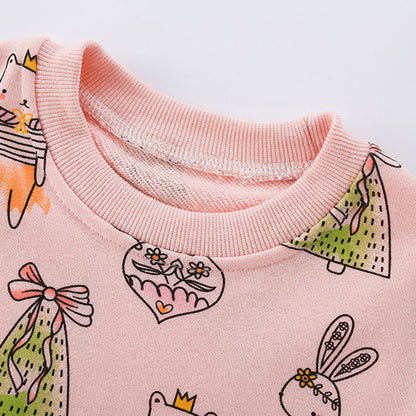 MyKids-USA® Baby Kids Girls Cartoon Pattern Long Sleeves Crew Neck Dress