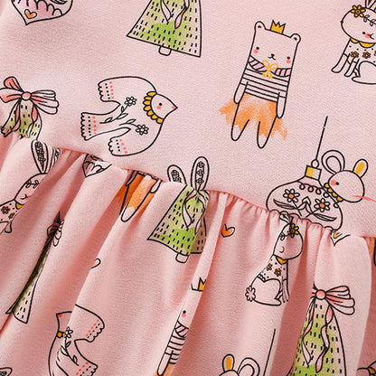 MyKids-USA® Baby Kids Girls Cartoon Pattern Long Sleeves Crew Neck Dress