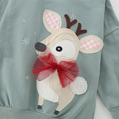 MyKids-USA® Christmas Cartoon Pattern Long Sleeves Pullover for Stylish Girls
