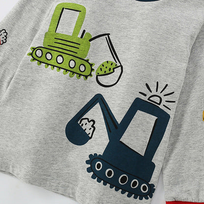 MyKids-USA® Excavators Cartoon Pattern Long Sleeves Top for Stylish Boys