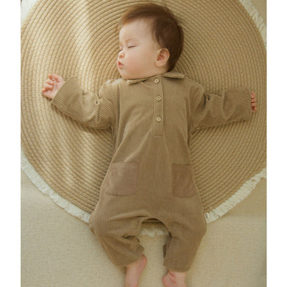 MyKids-USA® Baby Unisex Long Sleeves Solid Color Corduroy Rompers