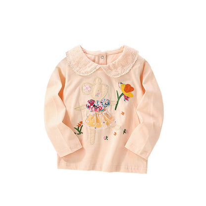 MyKids-USA® Flowers Pattern Long Sleeves Peter Pan Collar Top for Stylish Girls