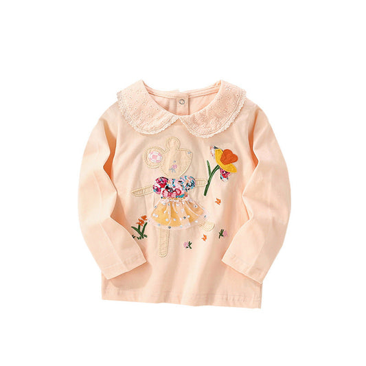 MyKids-USA® Flowers Pattern Long Sleeves Peter Pan Collar Top for Stylish Girls