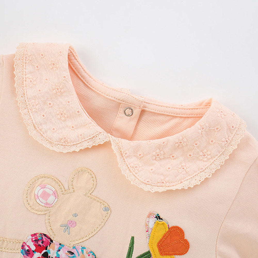 MyKids-USA® Flowers Pattern Long Sleeves Peter Pan Collar Top for Stylish Girls