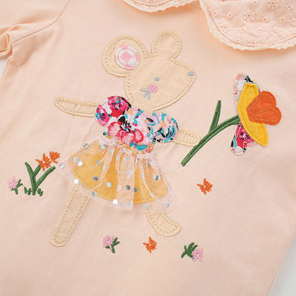 MyKids-USA® Flowers Pattern Long Sleeves Peter Pan Collar Top for Stylish Girls