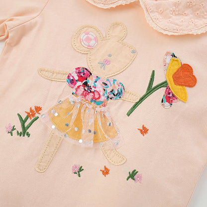 MyKids-USA® Flowers Pattern Long Sleeves Peter Pan Collar Top for Stylish Girls