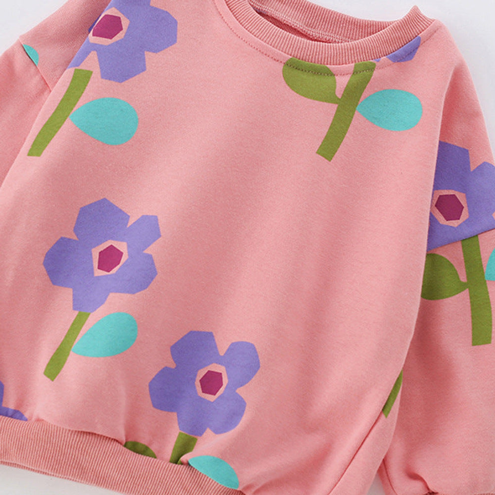 MyKids-USA® Spring and Autumn Girls Floral Pattern Long Sleeves Pullover and Blue Pants Clothing Set