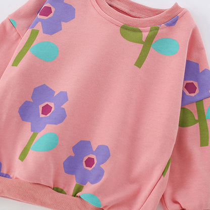 MyKids-USA® Spring and Autumn Girls Floral Pattern Long Sleeves Pullover and Blue Pants Clothing Set