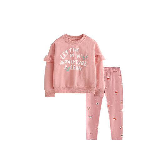 MyKids-USA® Spring and Autumn Girls Letters Pattern Long Sleeves Pullover and Cartoon Pants Clothing Set