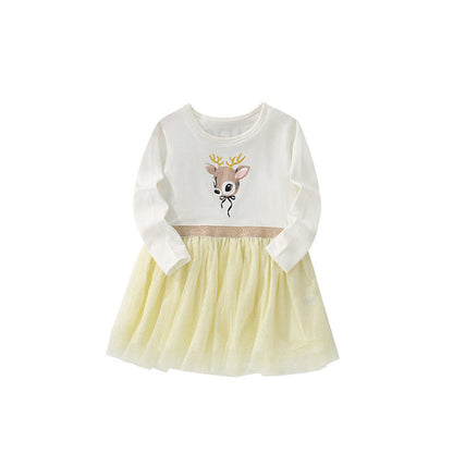 MyKids-USA® Baby Kids Girls Cartoon Pattern Long Sleeves Crew Neck Dress