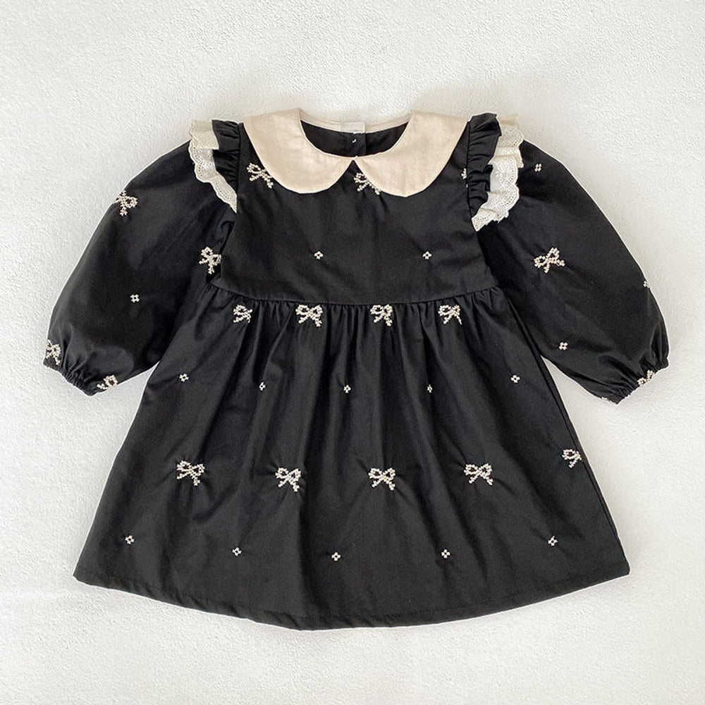 MyKids-USA® Baby Kids Girls Butterfly-bows Pattern Long-sleeved Black bodysuit and Dress – Princess Sister Matching Set