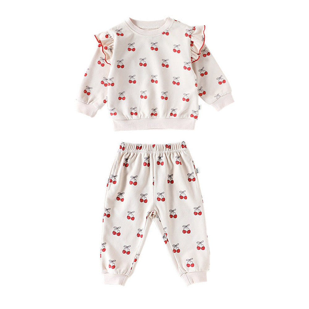 MyKids-USA® Girls Cherry Pattern Long Sleeves Top and Pants Clothing Set