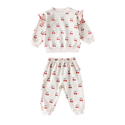 MyKids-USA® Girls Cherry Pattern Long Sleeves Top and Pants Clothing Set