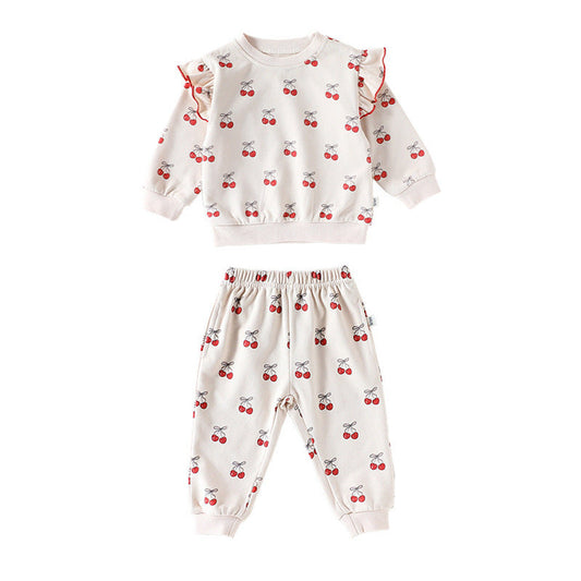 MyKids-USA® Spring and Autumn Girls Cherry Pattern Long Sleeves Top and Pants Clothing Set