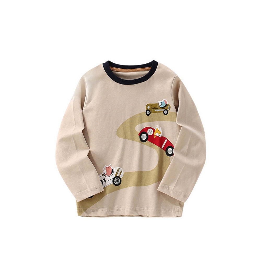 MyKids-USA® Autumn and Spring Arrival Vehicles Cartoon Pattern Long Sleeves Top for Stylish Boys