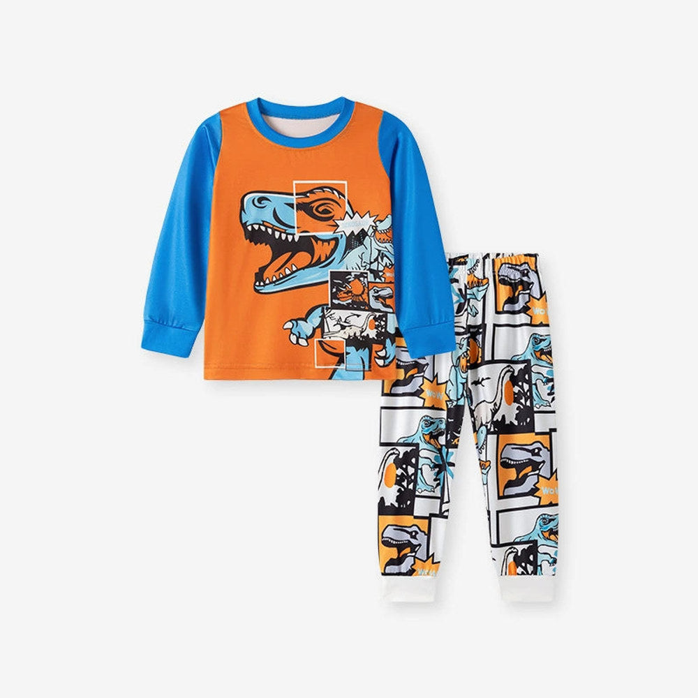MyKids-USA® T-Rex Kids Pajama Set – Long Sleeve Shirt and Pants, Cartoon Dinosaur Design