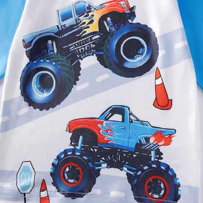 MyKids-USA® Big Wheels Monster Truck Pajama Set – Long Sleeve Top and Pants for Kids