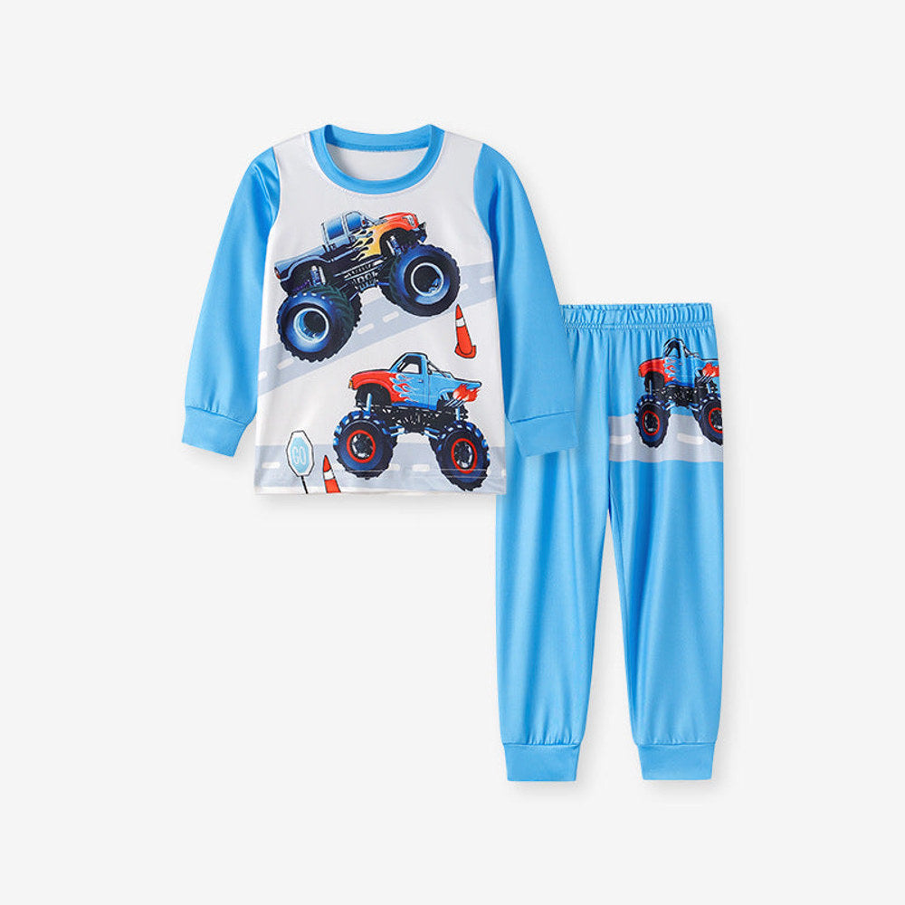 MyKids-USA® Big Wheels Monster Truck Pajama Set – Long Sleeve Top and Pants for Kids